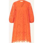 Reduzierte Orange 3/4-ärmelige Darling Harbour V-Ausschnitt Kleider A-Linie aus Baumwolle für Damen Größe XS für den für den Winter 