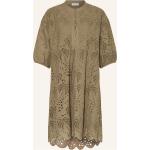 Khakifarbene 3/4-ärmelige Darling Harbour Kleider mit Lochstickerei aus Baumwolle für Damen Größe L 