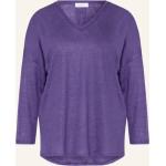 Reduzierte Lila 3/4-ärmelige Darling Harbour V-Ausschnitt V-Shirts aus Leinen für Damen Größe S 