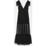 Schwarze COS Maxi Kurze Abendkleider durchsichtig aus Tüll für Damen Größe M 