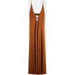 Braune Elegante COS Maxi V-Ausschnitt Maxikleider mit Cutwork aus Viskose für Damen Größe L 