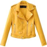 Gelbe Gesteppte Wasserdichte Atmungsaktive Maxi Schulterfreie Kurze Lederjacken mit Reißverschluss aus Leder mit Kapuze für Damen Größe XXL für Partys für den für den Herbst 