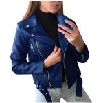 Blaue Maxi Schulterfreie Biker-Lederjacken mit Knopf aus Veloursleder für Damen Größe 4 XL für Partys für den für den Sommer 