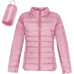 Pinke Gesteppte Winddichte Atmungsaktive Mini Steppjacken mit Kapuze mit Reißverschluss mit Kapuze für Damen Übergrößen für den für den Herbst 