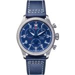 Blaue Quarz Armbanduhren mit Chronograph-Zifferblatt mit Fliegerarmband mit Lederarmband 