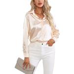 Reduzierte Champagnerfarbene Elegante Langärmelige V-Ausschnitt Tunika-Blusen aus Seide für Damen Größe XL 
