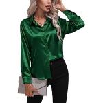 Reduzierte Grüne Elegante Langärmelige V-Ausschnitt Tunika-Blusen aus Seide für Damen Größe XL 