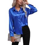 Reduzierte Royalblaue Elegante Langärmelige V-Ausschnitt Tunika-Blusen aus Seide für Damen Größe L 