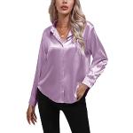 Reduzierte Violette Elegante Langärmelige V-Ausschnitt Tunika-Blusen aus Seide für Damen Größe XXL 