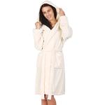 Reduzierte Cremefarbene Decoking Mini Bademäntel kurz aus Fleece mit Kapuze für Damen Größe M 