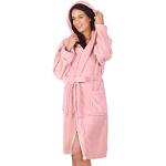 Reduzierte Rosa Decoking Mini Bademäntel kurz aus Fleece mit Kapuze für Damen Größe S 