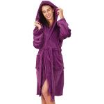 Reduzierte Violette Decoking Mini Bademäntel kurz aus Fleece mit Kapuze für Damen Größe XS 