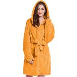 Orange Gesteppte Decoking Mini Bademäntel kurz aus Fleece mit Kapuze für Damen Größe XS 