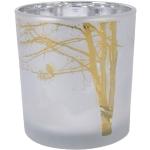 Weiße Runde Teelichtgläser mit Tiermotiv aus Glas 