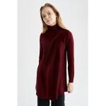 Bordeauxrote Langärmelige DeFacto Rollkragen Tunika-Blusen aus Acryl für Damen Größe XL 