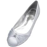 Silberne Elegante Runde Damenballerinas mit Strass aus Satin rutschfest Größe 39 für die Braut 