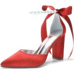 Rote Spitze High Heels & Stiletto-Pumps mit Perlen mit Riemchen aus Satin für Damen Größe 38 für die Braut für den für den Sommer 
