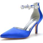 Blaue Spitze High Heels & Stiletto-Pumps mit Riemchen in Breitweite aus Satin für Damen Größe 42 für die Braut 