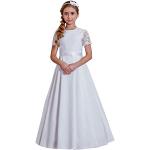 Weiße Kurzärmelige Kinderfestkleider mit Reißverschluss aus Spitze für Mädchen Größe 152 