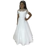 Weiße Kinderfestkleider mit Perlen mit Reißverschluss aus Spitze für Mädchen Größe 146 