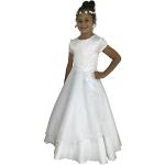 Weiße Kinderfestkleider mit Perlen mit Reißverschluss aus Spitze für Mädchen Größe 134 