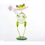 Deko Frosch aus Metall 5012 mit Glasaugen und Glasbauch Blume