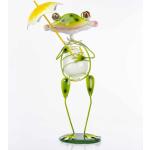 Deko Frosch aus Metall 5012 mit Glasaugen und Glasbauch Schirm