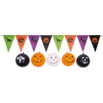 Schwarze Wimpelketten mit Halloween-Motiv glänzend 6-teilig 