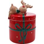 Rote Weihnachtsdosen aus Keramik mit Deckel 