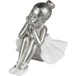 dekojohnson moderne Dekofigur Prima Ballerina Ballett-Tänzerin Ballett-Miniatur-Figur Abstrakte-Kunst Frauen-Statue sitzend 17cm weiß silber