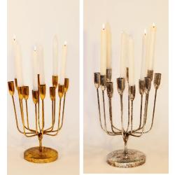 Dekorativer Kerzenständer für 12 Stabkerzen aus Metall in antikgold gold,gold antik