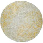 Gelbe Vintage Delavita Runde Runde Teppiche 200 cm mit Ornament-Motiv aus Polypropylen schmutzabweisend 