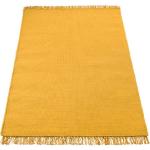 Leonique Teppich Henrick, rechteckig, Höhe: 8 mm, mit Fransen, Kurzflor, handgewebt, Wendeteppich, einfarbig, gelb, gelb