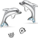 Silberne Delfin Ohrringe mit Delfinmotiv aus Kristall mit Zirkonia für Kinder 