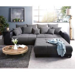 DELIFE Big-Sofa Violetta 310x135 cm Schwarz mit Hocker, Big Sofas