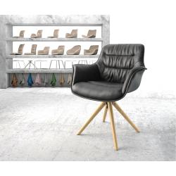 DELIFE Drehstuhl Kaira-Flex Echt-Leder Schwarz Holzgestell konisch 180° drehbar, Esszimmerstühle
