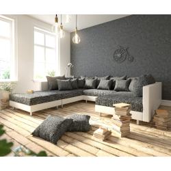 DELIFE Wohnlandschaft Clovis Weiss Schwarz modular mit Hocker, Design Wohnlandschaften, Couch Loft, Modulsofa, modular