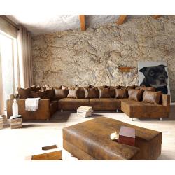 DELIFE Wohnlandschaft Clovis XL modular Braun Antik Optik Hocker Armlehne, Design Wohnlandschaften, Couch Loft, Modulsofa, modular