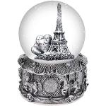 Silberne Retro Weihnachtsschneekugeln mit Eiffelturm-Motiv LED beleuchtet 