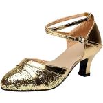 Goldene Elegante Offene High Heel Stiefeletten & High Heel Boots aus Leder für Damen Größe 37 für den für den Sommer 