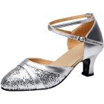 Silberne Elegante Offene High Heel Stiefeletten & High Heel Boots aus Leder für Damen Größe 38 für den für den Sommer 
