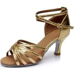 Goldene Elegante Offene High Heel Stiefeletten & High Heel Boots aus Leder für Damen Größe 39 für den für den Sommer 