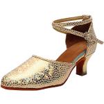 Goldene Elegante Offene High Heels & Stiletto-Pumps mit Pailletten aus Leder für Damen Größe 41 für den für den Sommer 