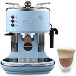 Reduzierte Blaue Retro DeLonghi Siebträgermaschinen mit Kaffee-Motiv aus Edelstahl mit Milchaufschäumer 