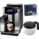 Silberne DeLonghi ECAM Kaffeevollautomaten mit Kaffee-Motiv mit Milchaufschäumer 