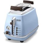 Reduzierte Blaue Retro DeLonghi Toaster aus Edelstahl mit Brötchenaufsatz 