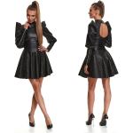 Schwarze Gothic Mini Minikleider & kurze Kleider mit Puffärmeln aus Kunstleder für Damen Größe M 