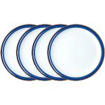 Denby Imperial Blue Medium Teller Set mit 4 Stück – spülmaschinenfest, mikrowellengeeignet, Geschirr 22 cm – Königsblaues, weißes Keramikgeschirr aus Steinzeug – splitter- und rissfeste Lunch-Teller