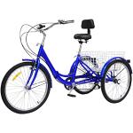 DENEST Dreirad für Erwachsene 24 Zoll Lastenfahrrad 3 Rad Fahrrad 7 Gang Erwachsene Dreirad mit Rückenlehne und Shopping Korb (Blau)