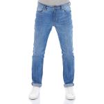 Blaue Straight Leg Jeans mit Reißverschluss aus Denim für Herren Größe L Weite 36, Länge 32 